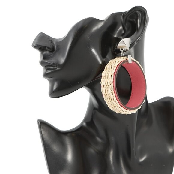 HERMES Medor Picnic Earrings Size GM Swift Leather/Willow Pink/Natural - Picture 1 of 8